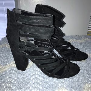 Black strappy block heels